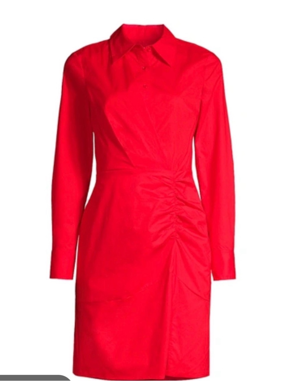 Milly Bright Red Long-Sleeve Shirt Dress with Side Ruching